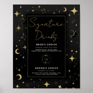Black & Gold Celestial Moon Stars Signature-Drinks Poster