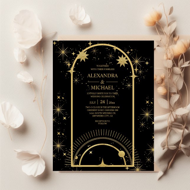 Black Gold Celestial Stars Hochzeit Flyer (Von Creator hochgeladen)
