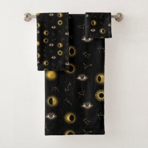 Black Gold Celestial Sun & Moon Zodiac Eye Badhandtuch Set