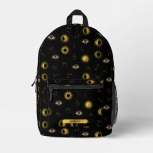 Black Gold Celestial Sun & Moon Zodiac Eye Bedruckter Rucksack