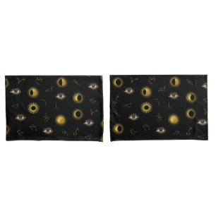 Black Gold Celestial Sun & Moon Zodiac Eye Kissenbezug