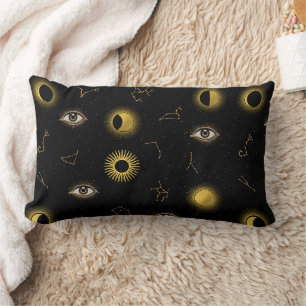 Black Gold Celestial Sun & Moon Zodiac Eye Lendenkissen