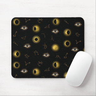 Black Gold Celestial Sun & Moon Zodiac Eye Mousepad