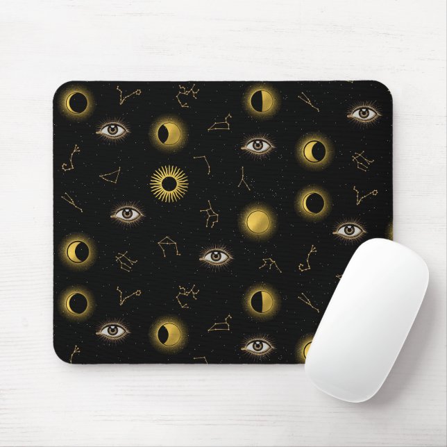 Black Gold Celestial Sun & Moon Zodiac Eye Mousepad (Mit Mouse)
