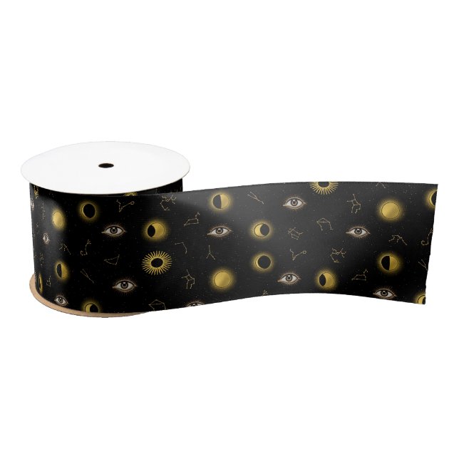 Black Gold Celestial Sun & Moon Zodiac Eye Satinband (Spule)