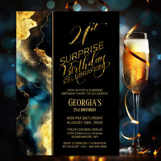 Black Gold Celestial Überraschung 21. Geburtstag P Einladung