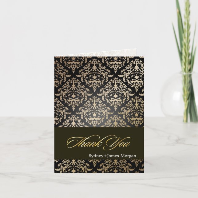 Black Gold Céline Damask Vielen Dank|DIY Hintergru Dankeskarte (Vorderseite)