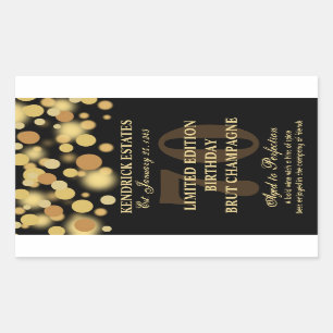 Black Gold Champagne Blubbles Geburtstagslabel 750 Rechteckiger Aufkleber