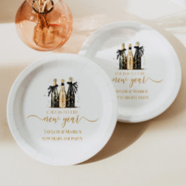 Black Gold Champagne Cheers New Years Eve Party Pappteller