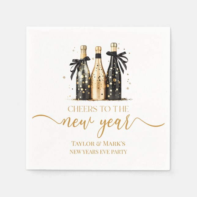 Black Gold Champagne Cheers New Years Eve Party Serviette (Vorderseite)