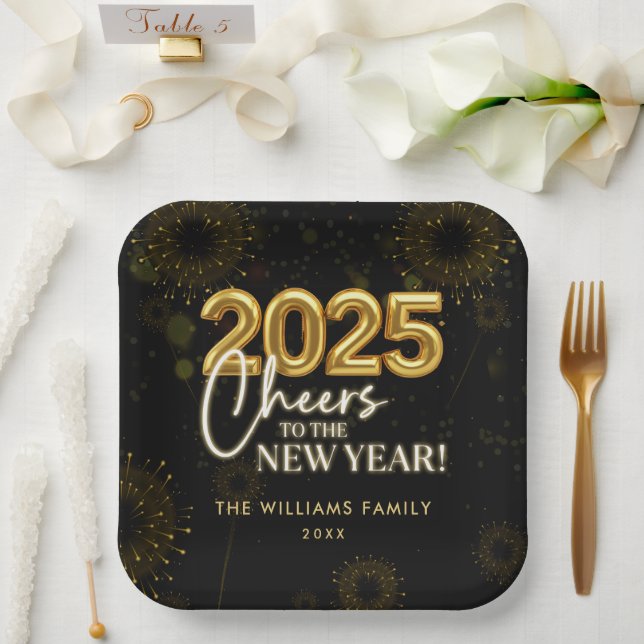 Black Gold Champagne Cheers Silvester Party Pappteller (Hochzeit)