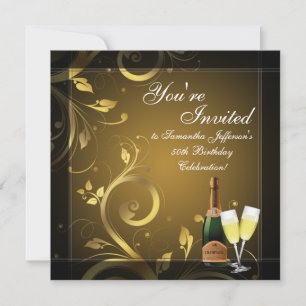 Black/Gold Champagne Custom 50. Geburtstagsparty Einladung