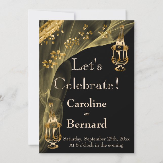 Black & Gold Champagne Eimer Engagement Party Einladung (Vorderseite)