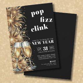 Black Gold Champagne Pop Silvester Party Einladung