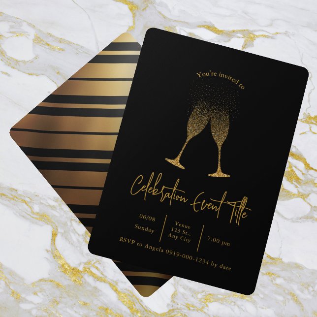 Black & Gold Champagner Themenparty  Einladung (Von Creator hochgeladen)