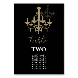 Black Gold Chandelier Wedding Guest Names Tischnummer