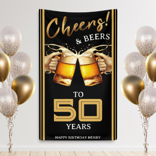 Black & Gold Cheers & Biere 50 Jahre 50. Geburtsta Banner