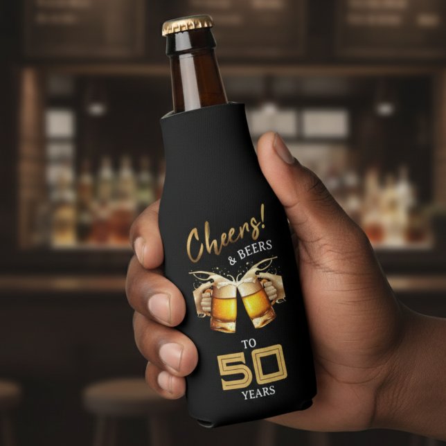 Black & Gold Cheers & Biere 50 Jahre 50. Geburtsta Flaschenkühler (Black & Gold Cheers & Beers 50 Years 50th Birthday Bottle Cooler
)
