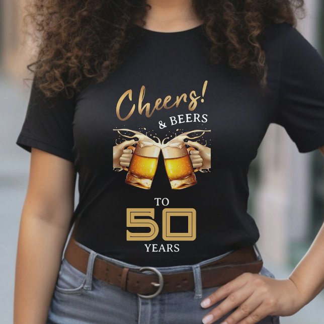Black & Gold Cheers & Biere 50 Jahre 50. Geburtsta T-Shirt (Black & Gold Cheers & Beers 50 Years 50th Birthday T-Shirt)