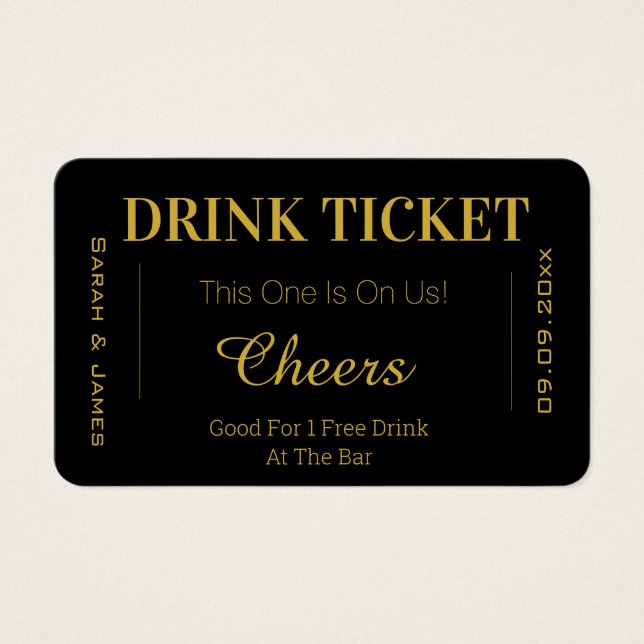 Black & Gold Cheers Wedk Drink Voucher Ticket (Vorderseite)
