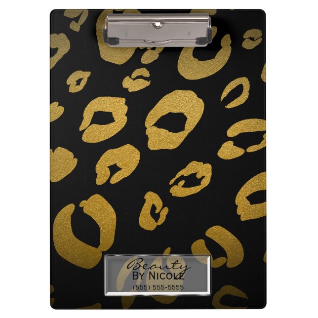 Black & Gold Cheetah Leopard Glam Personalisiert Klemmbrett (Vorderseite)