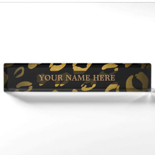 Black & Gold Cheetah Leopard Glam Personalisiert Namensplakette