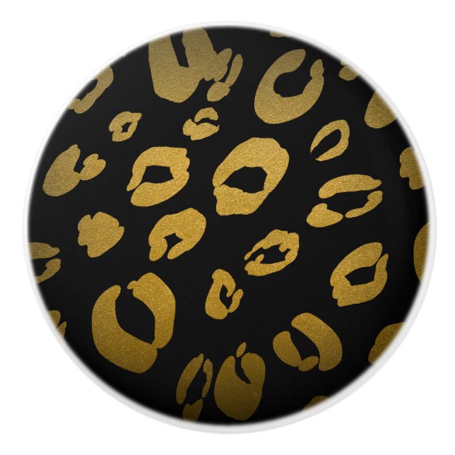 Black & Gold Cheetah Leopard Print Elegantes Glam Keramikknauf (Vorderseite)