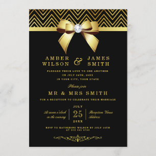 Black Gold Chevrons Bow Wedding Reception nur Einladung