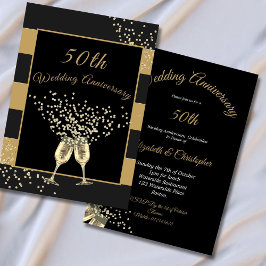 Black Gold Chic Elegant zum 50. Hochzeitstag Einladung