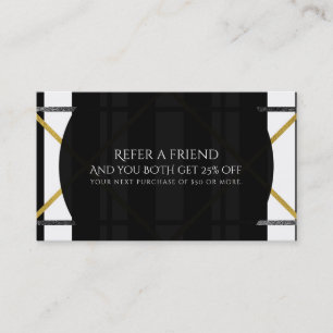 Black & Gold Chic Glam Geometrischer Empfehlen Sie Empfehlungskarte