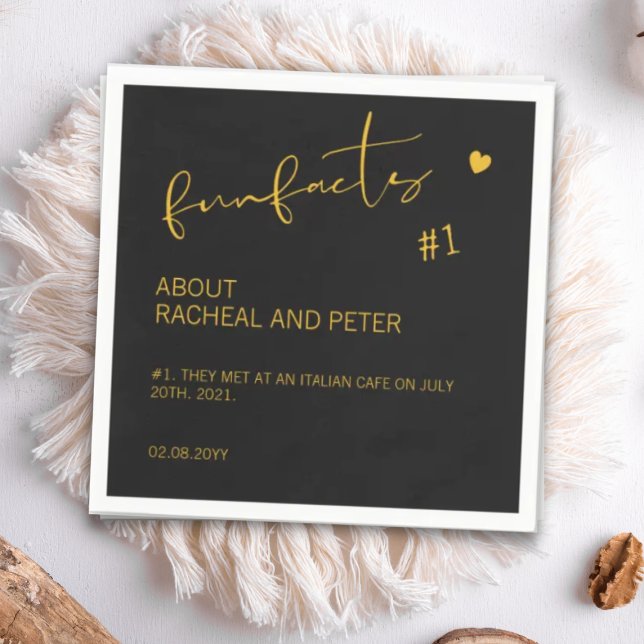 Black Gold Chic Moderne Fun Fakten Skript Hochzeit Serviette (Von Creator hochgeladen)