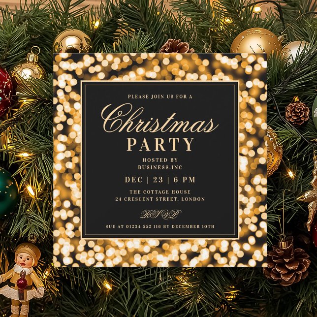 Black & Gold Christmas Glam Lights Holiday Party Einladung (Black & Gold Christmas Glam Lights Holiday Party Invitation)