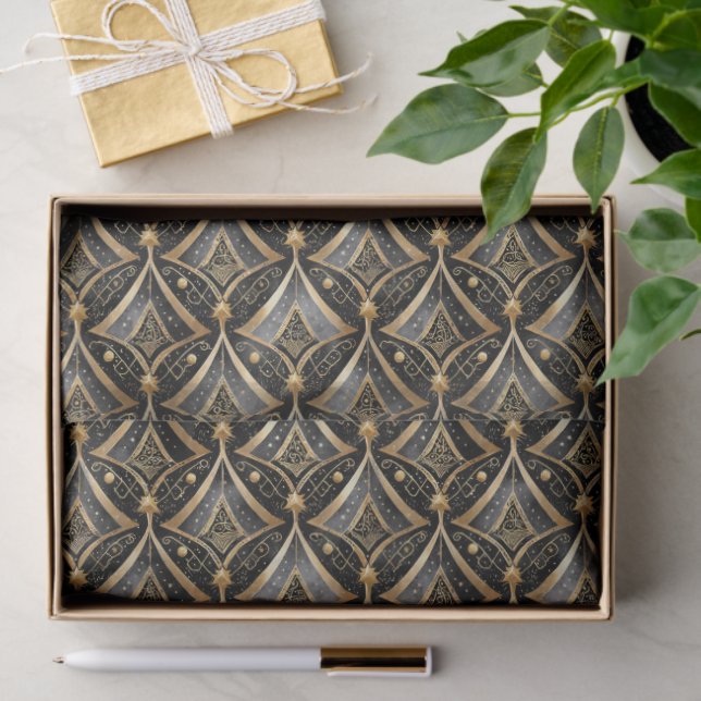 Black Gold Christmas Pattern#15 ID1009 Seidenpapier (Geschenk)