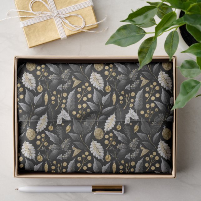 Black Gold Christmas Pattern#18 ID1009 Seidenpapier (Geschenk)