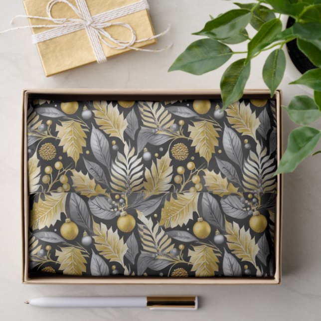 Black Gold Christmas Pattern#22 ID1009 Seidenpapier (Geschenk)