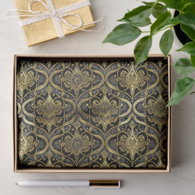 Black Gold Christmas Pattern#30 ID1009 Seidenpapier (Geschenk)