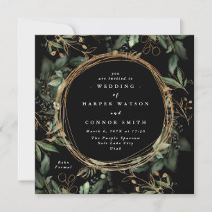 Black Gold Circle Frame Boho Botanische Eukalyptus Einladung