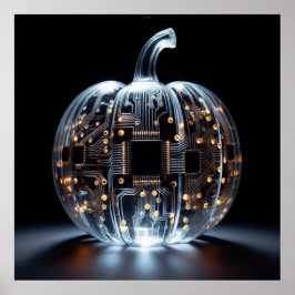 Black Gold Circuit Board Glass Pumpkin Poster