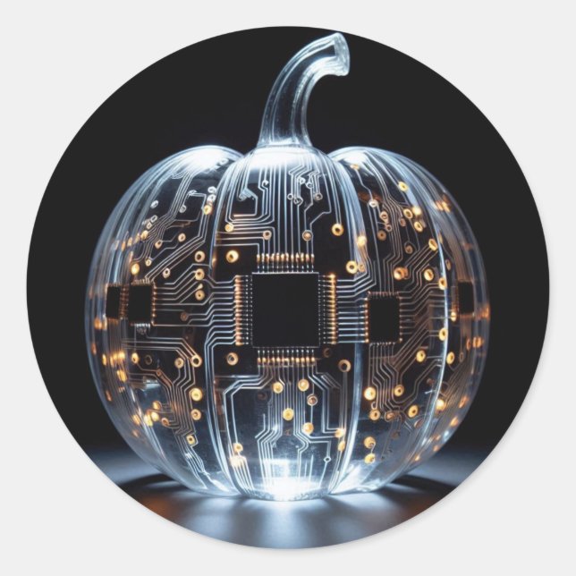Black Gold Circuit Board Glass Pumpkin Runder Aufkleber (Vorderseite)