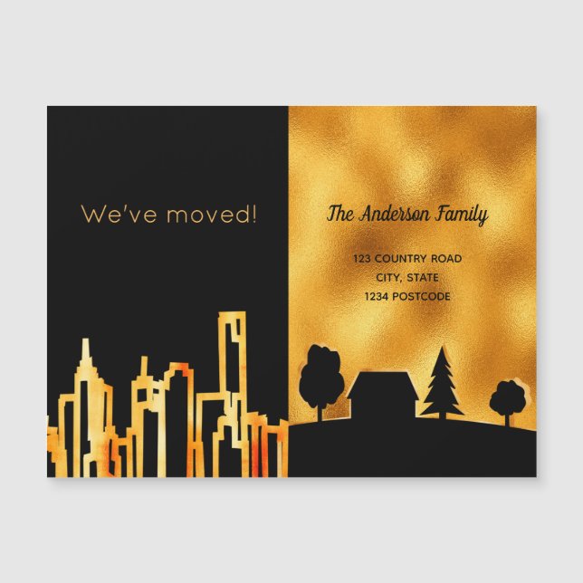 Black gold city country we moved announcement magnetkarte (Vorderseite)