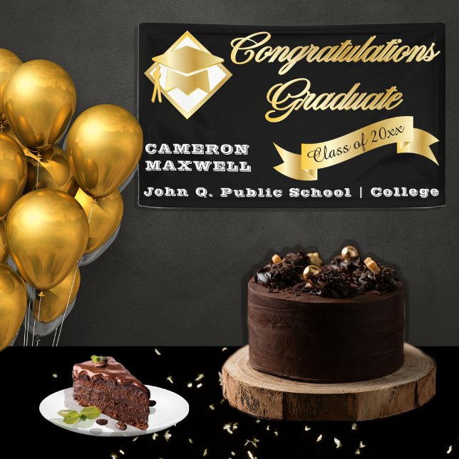 Black Gold Class Jahr Gratulation Graduate Banner (Von Creator hochgeladen)
