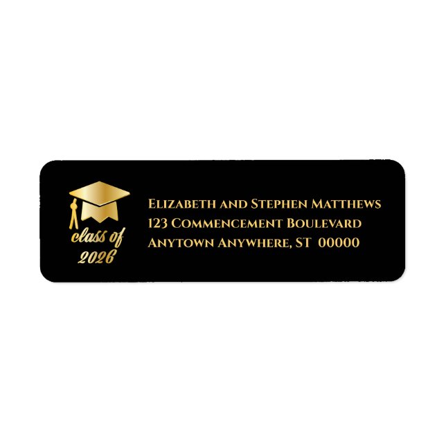 Black | Gold Class of 2026 Graduation Cap Label (Vorne)