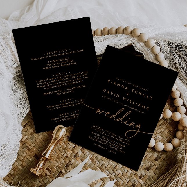 Black Gold Classic Front & Back Wedding Einladung (Von Creator hochgeladen)