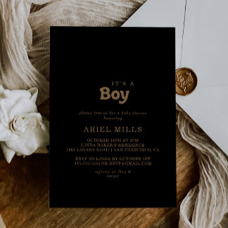 Black Gold Classic Minimal It's A Boy Baby Shower Einladung