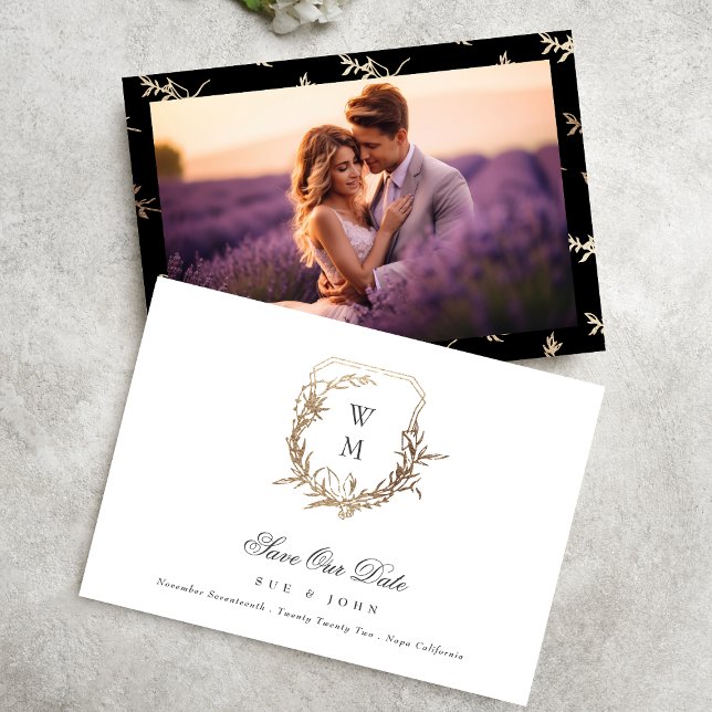 Black Gold Classic Monogram Wappen Wedding Save The Date (Von Creator hochgeladen)
