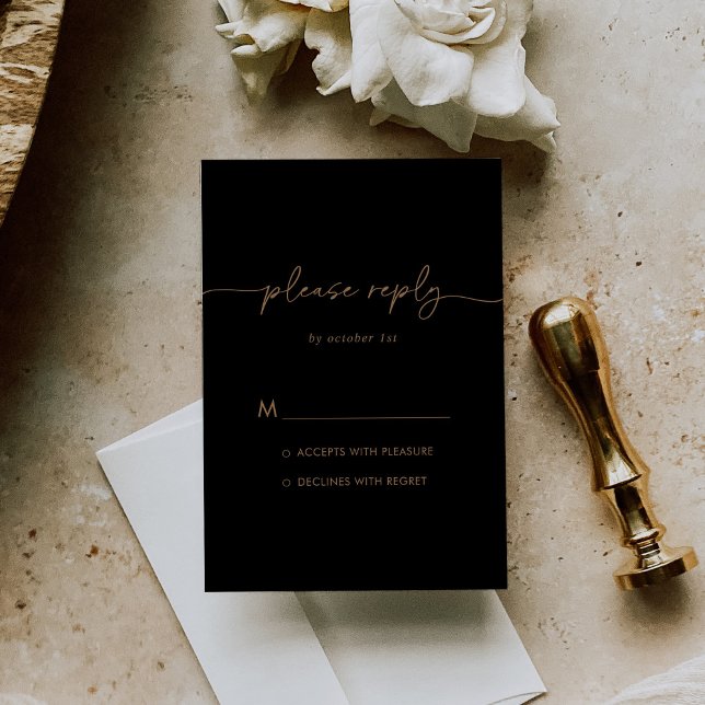 Black Gold Classic Wedding RSVP Karte (Von Creator hochgeladen)