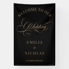 Black Gold Classic Wedding Welcome Sign Banner