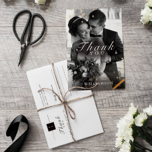 Black Gold Classy Wedding Foto Danke Postcard Postkarte