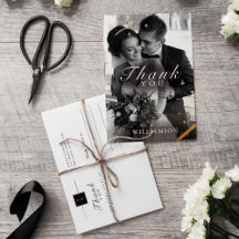 Black Gold Classy Wedding Foto Danke Postcard