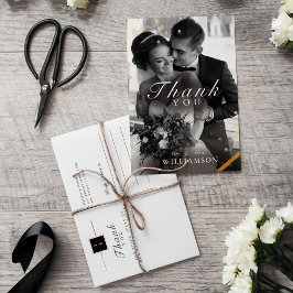Black Gold Classy Wedding Foto Danke Postcard Postkarte